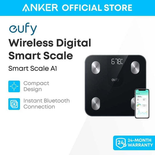 eufy by Anker A1 Bluetooth Smart Scale Digital Bathroom Health Monitor Scale Smart Fat BMI Body Scale LED Display With App
